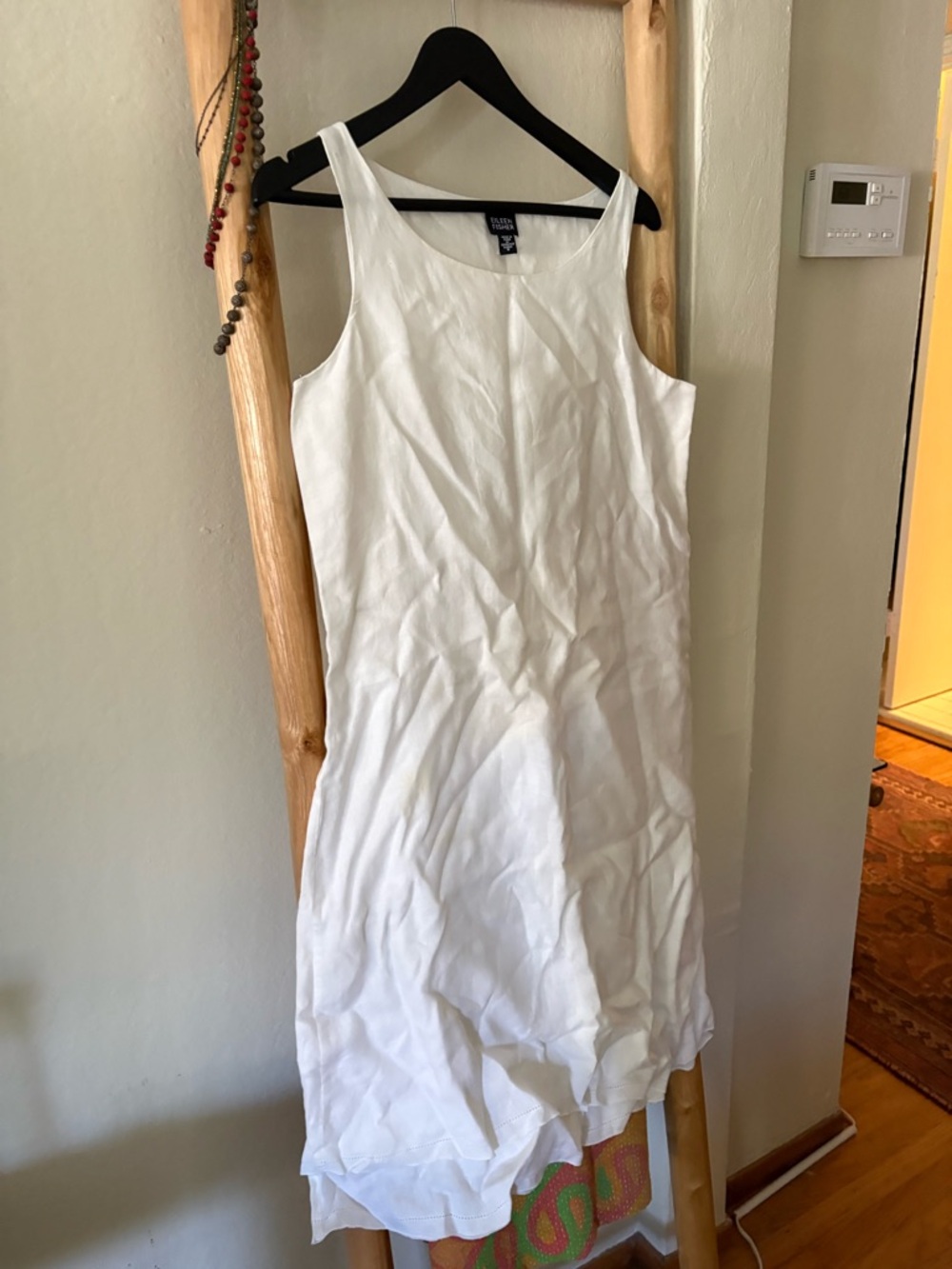 Eileen Fisher White Sleeveless Midi Linen Dress